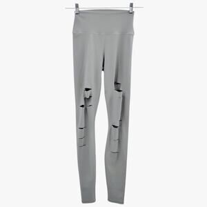 Alo Yoga Warrior Ripped Leggings Light Gray High Waist Size XS